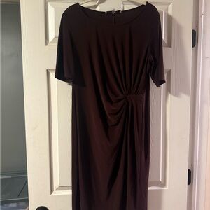 Evan Picone Brown Ruched Sheath Midi Dress
